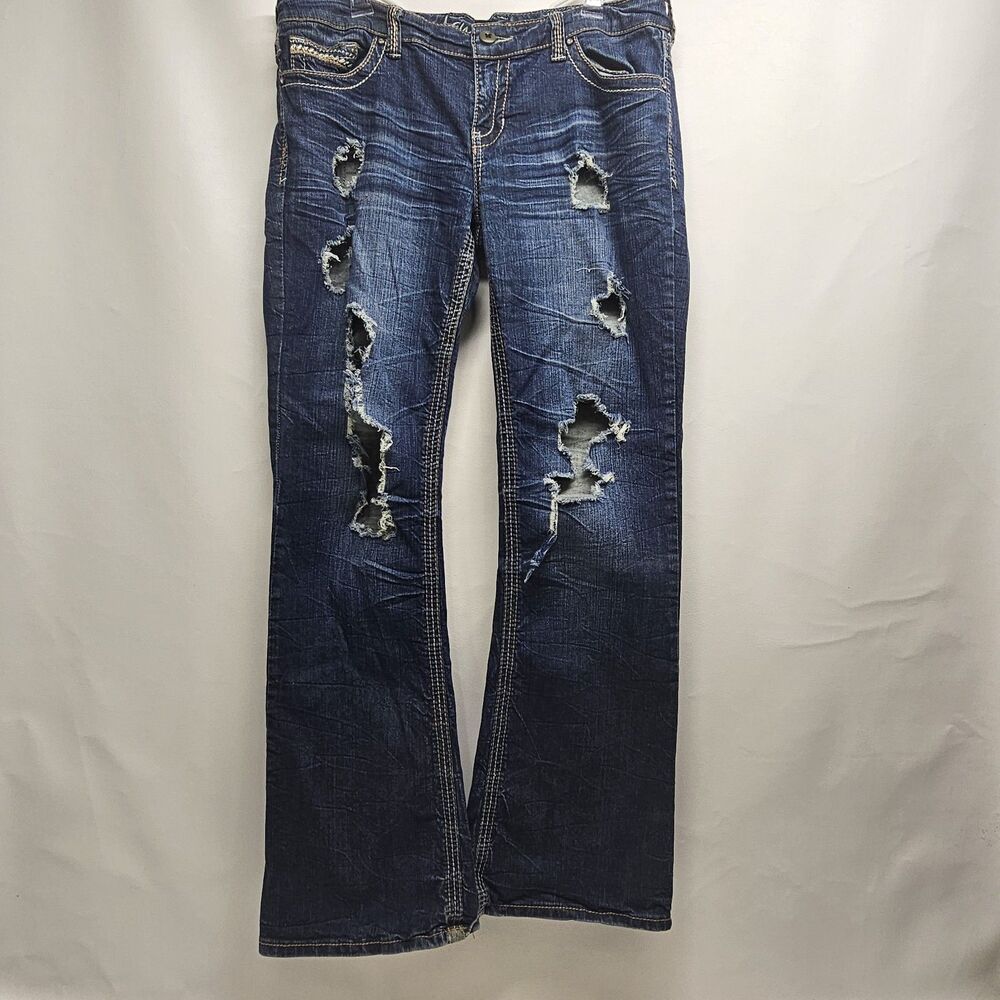 Ariya Jeans Womens Jeans 13/14 Low-Rise Straight 34x28 Distress Embroidered